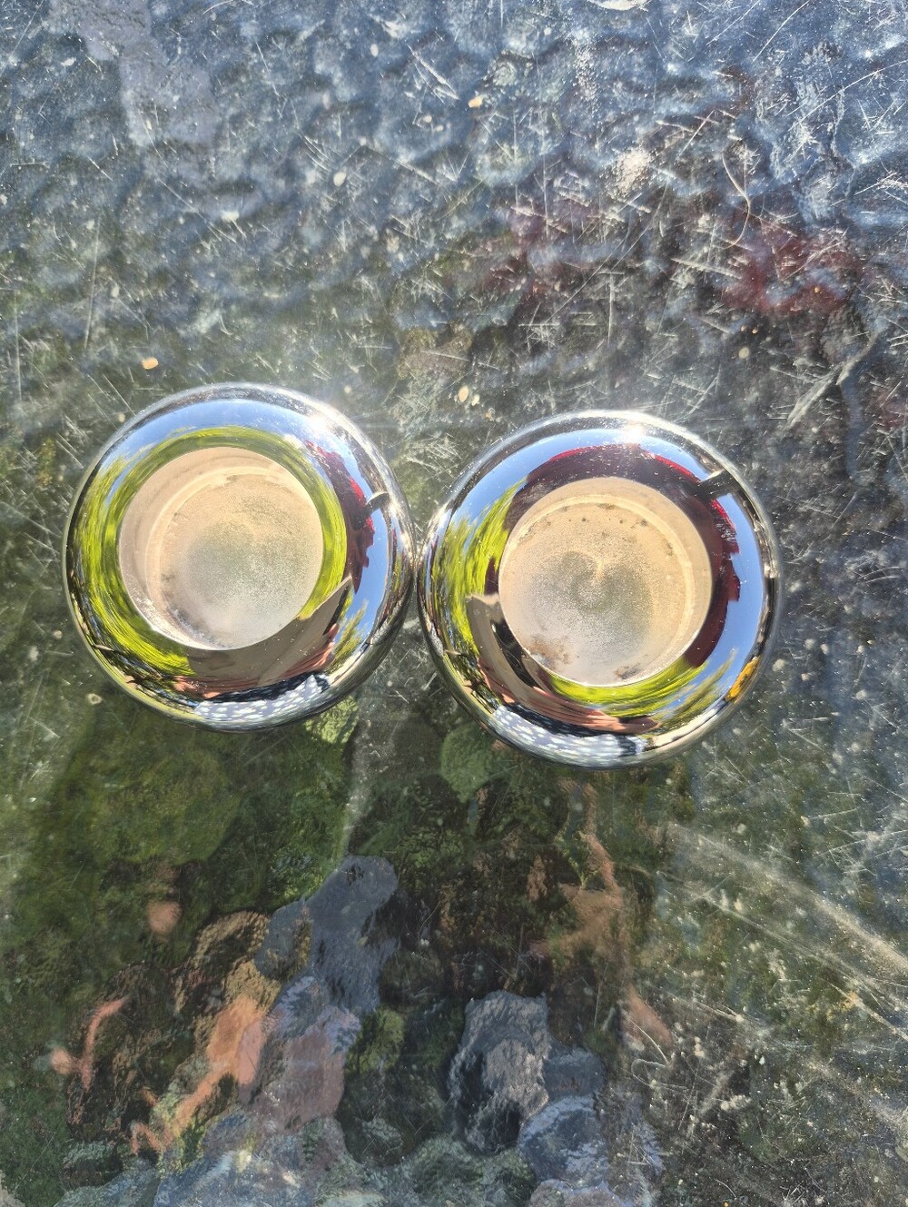Polished Silver Glass Votive Candle Holders - Set of 2